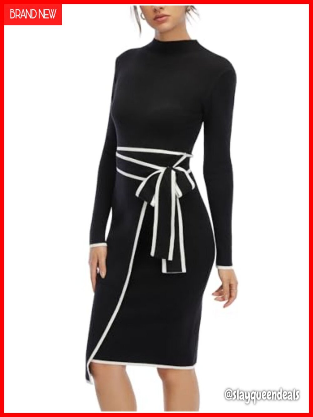 Turtleneck Long Sleeve Bodycon Midi Sweater Dress Work Business Casual
